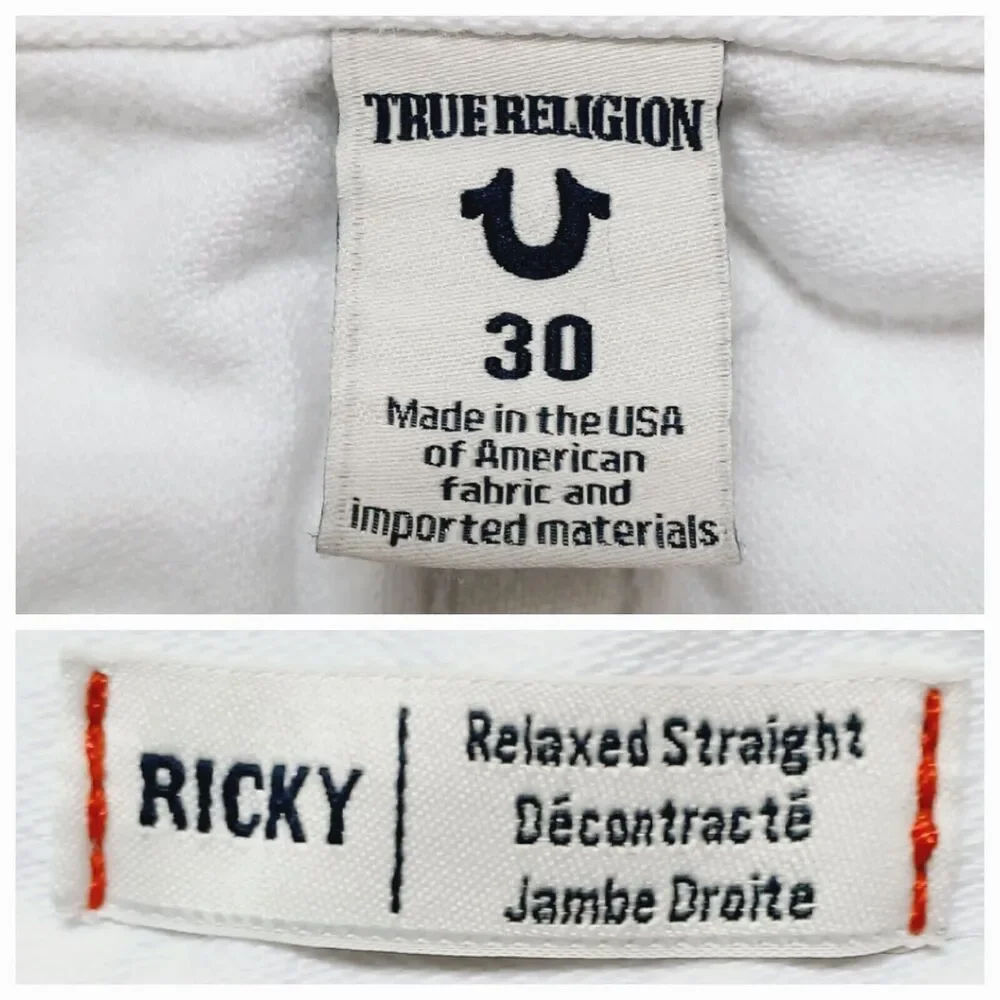 True Religion Ricky W/Flap Men's White Relaxed Straight  Denim Shorts Size 30
